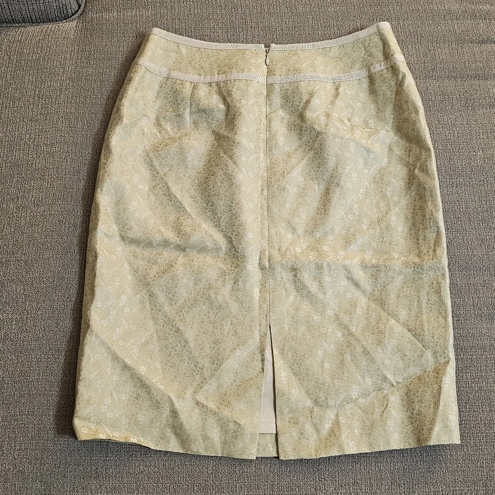 Ann Taylor Pastel Green Gold Silk Blend Delicate Detail Boho Lined Skirt Size 4P